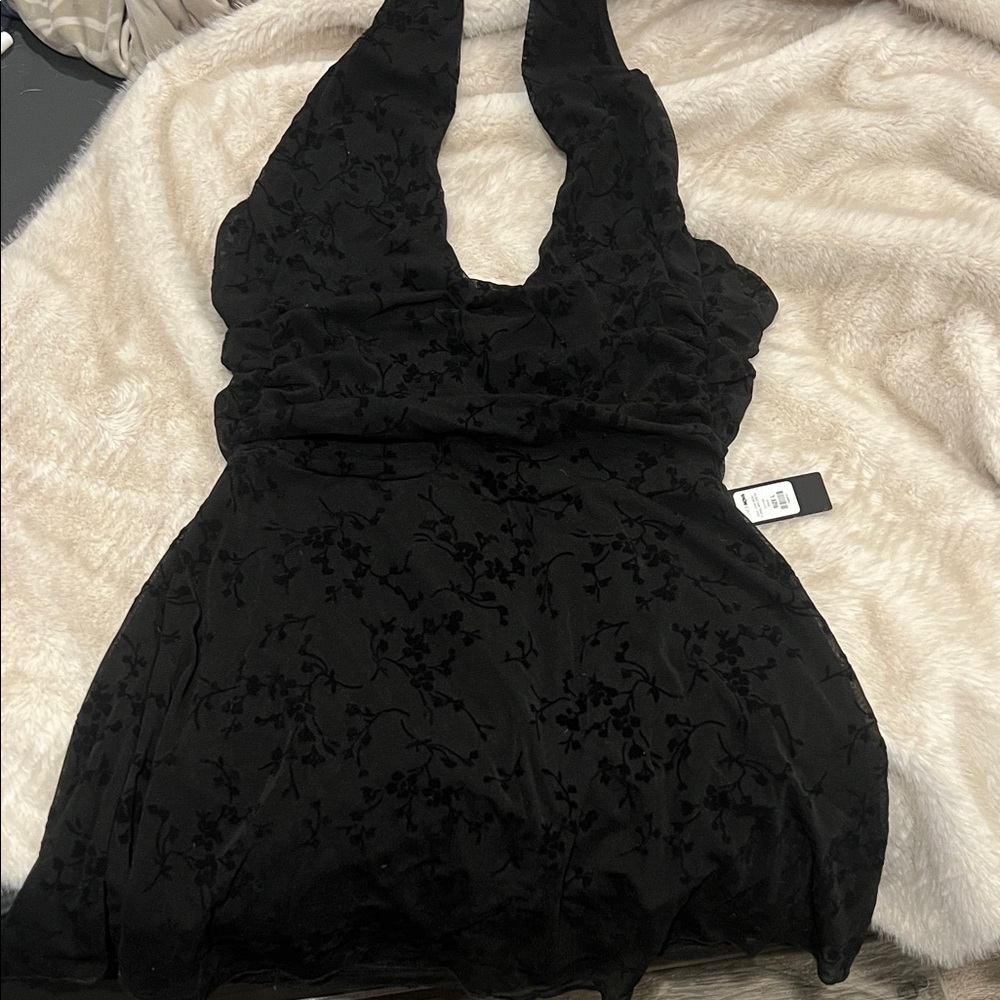 Fashion Nova Black Floral Backless Dress